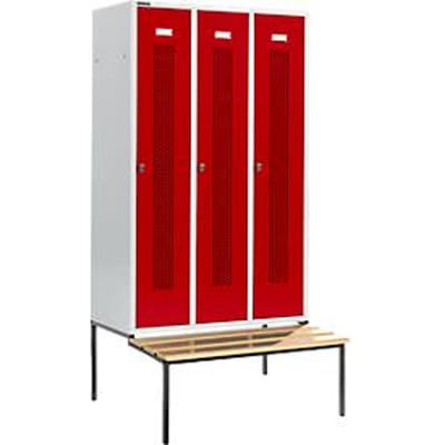 Schäfer Shop Select Kledinglocker, met zitbank, 3 compartimenten, 400 mm, draaigrendelslot, Deur robijnrood