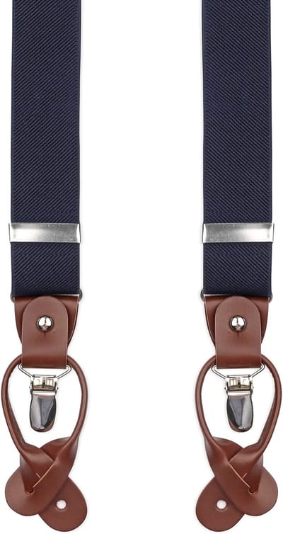 Suitable Luxe Bretels Donkerblauw (navy) - Pattern: Lussen met knoopsgat en klemsluiting - met Brede Stevige Clips - Heren / Unisex - Volwassenen - Luxe cadeauverpakking