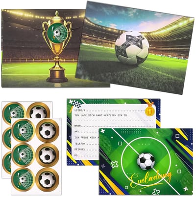 Dailygoods- Uitnodigingskaarten Voetbal - 12 Stuks - Inclusief Enveloppen/Stickers - Kinderfeestje - Feestuitnodigingen - Hoogwaardige Kwaliteit - Feestkaarten