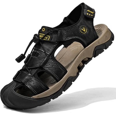 Nieuwe Sandalen Heren Zomer Heren Echt Leer Rijden Buiten Heren Outdoor Sport en Casual Pomp Strand Schoenen 46 black