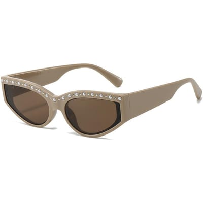 Retro Cool Glanzende Cat Eye Dames Zonnebril Luxe Stijlvol Strass Parels Klein Montuur Heren Zonnebril UV Bescherming 400 as  picture