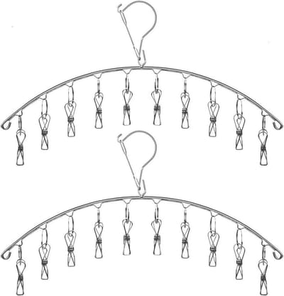 2x RVS Sokken Droogrek met 10 Clips - Kleerhanger voor Wasgoed, Ondergoed en Babykleding