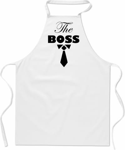 mijncadeautje - keukenschort - kookschort - The Boss - wit - 100% katoen - voor hem