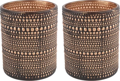 Countryfield Luxe theelichthouder - 2x stuks - Aurora - glas - zwart/brons - D7 x H8 cm
