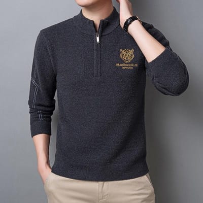 Heren Halfhoge Coltrui Winter Nieuw Jeugdmode Borduurwerk Ritskraag Slim-fit Alles Passend Basis Shirt Heren 52/XL/115