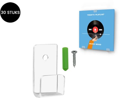Purepeak LP Houder Set 30 Stuks Inclusief Bevestigingsmateriaal - LP Houder Opbergsysteem aan Muur - Transparant