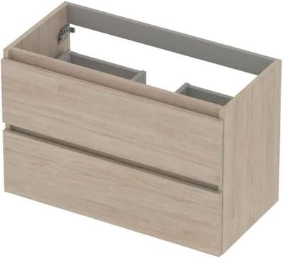 INK wastafelonderkast 2 laden greeploos met houten keerlijst 80x40x52cm, ivoor eiken