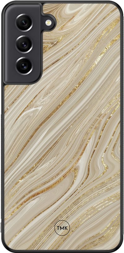 Hoesje geschikt voor Samsung Galaxy S21 FE - Golden marble - Goud - TPU case - Marmer - Hardcase zwart telefoonhoesje