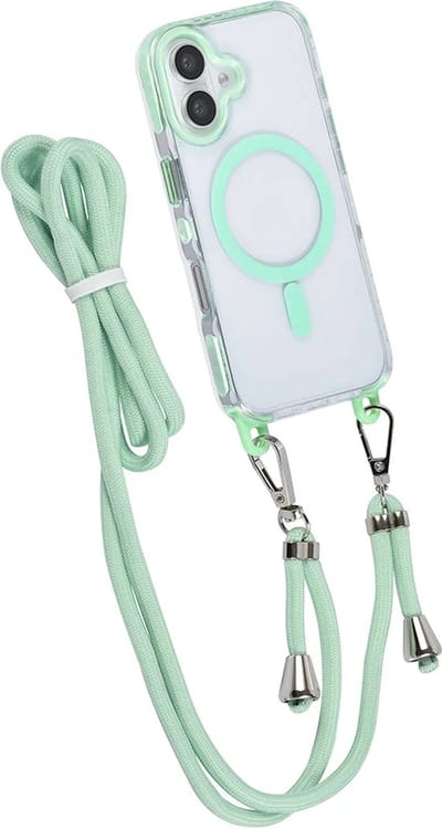 Hoes Geschikt voor: iPhone 16 Hoesje voor om de nek - Magnetisch Magsafe Hoesje Met Koord - Hoes Met Koord - Hoes Cover Met Koord - Groen