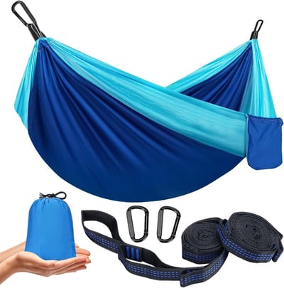 Lichtgewicht Hangmat - Kampeer Hangmat - Ontspannen Buiten - Snel Op te Zetten - 300 kg Draagkracht - Blauw