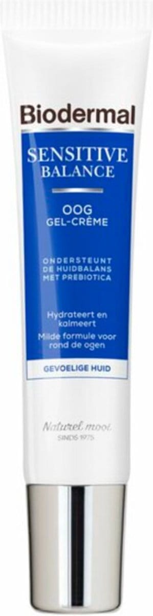 Biodermal Sensitive Balance Oog Gel-Crème, 15 ml - Oogcrème met Prebiotica, Ondersteunt de huidbalans, Hydrateert en Kalmeert, Milde formule voor rond de ogen, 0% Parfum, 0% Kleurstof en 0% Alcohol, voor Gevoelige huid