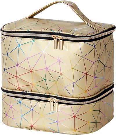 Nagellak Organizer - Opbergtas - Nagelverzorging - Individuele Flessen Houders - 29 x 25 x 9.6 cm - Goud
