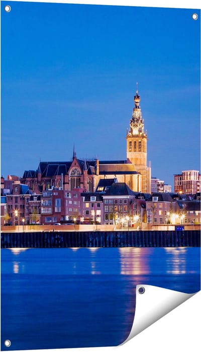 Gards Tuinposter Nijmegen Skyline met de Waal Rivier - 60x90 cm - Tuindoek - Tuindecoratie - Wanddecoratie buiten - Tuinschilderij