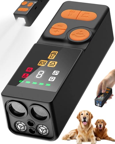 4X ultrasoon bark afschrikmiddel, anti-bark apparaat, 10 standen, 45 ft bereik, oplaadbaar en veilig blaffen controle, voor binnen/buiten gebruik (zwart + oranje)