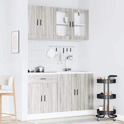vidaXL - 4-delige - Keukenkastenset - Porto - bewerkt - hout - grijs - sonoma - eiken