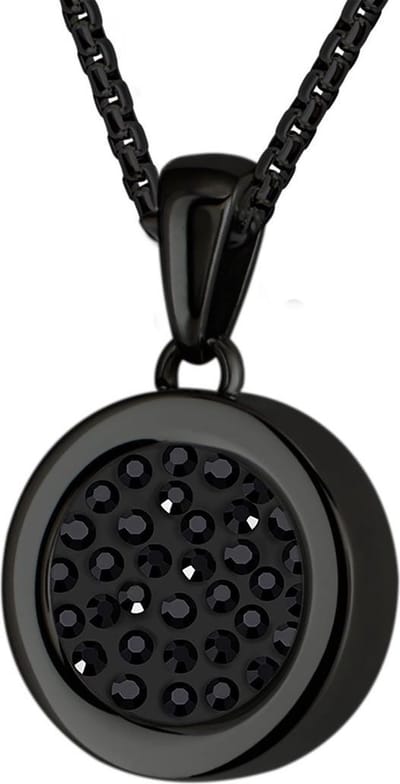 Quiges 12mm Mini Munt Hanger Zwart RVS Glans met Zirkonia Zwart Munt en Box Ketting Ankerketting 42-46cm