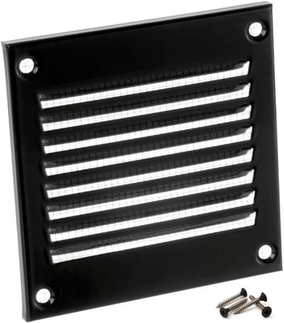 Ventilatierooster 100x100 mm Zwart Metaal met Insectenhor - Universeel Voor Binnen en Buiten