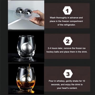 2 stuks 304 roestvrij stalen ijsballen met kunststof doos, 55 mm ronde whiskystenen, herbruikbare koelstenen, ijsblokjes van metaal voor cocktail/bier/wijn/feest/bar, cadeauset voor papa/echtgenoot