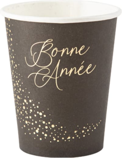 ARTYFETES - 8 Happy New Year bekers zwart goud 255 ml