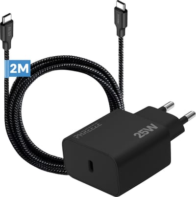 Phreeze usb C oplader 25w met usb C naar usb C kabel - 2 meter - Snellader voor telefoon en laptop