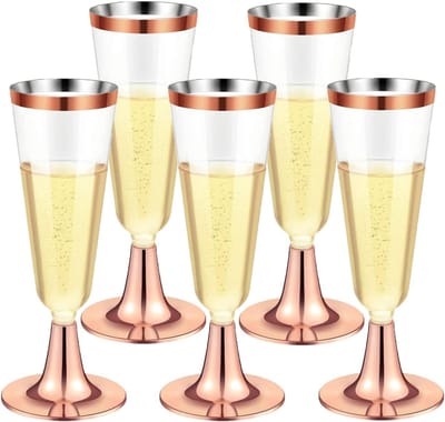 Set van 30 Herbruikbare Plastic Champagneglazen in Roségoud, 150ml - Ideaal voor Tuinfeesten, Bruiloften en Jubilea (5,5 x 16,5 cm)