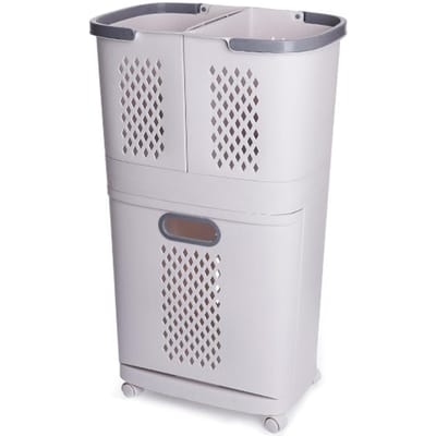 Panier à linge avec ouverture et fermeture par le bas, panier à linge sale avec étagère de rangement pour salle de bain