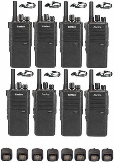 Set van 8 Inrico T522A IP66 4G LTE POC Zello Portofoon K1 2-Pins met D-shape oortje