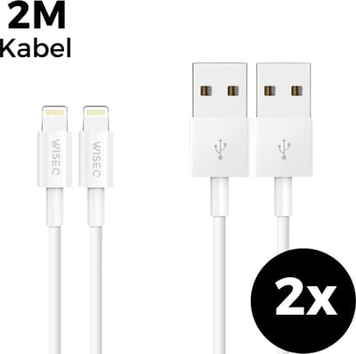 2x iPhone Lightning kabels 2m - USB naar Lightning oplaadkabels set van 2 - geschikt voor Apple iPhone 14 / iPhone 13 / iPhone 12