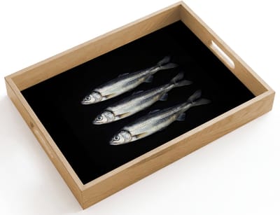 Dienblad hout 40x30 cm - Schootdienblad - Haring - Vissen - Zwart - Borrelplank rechthoek - Plateau dienbladen