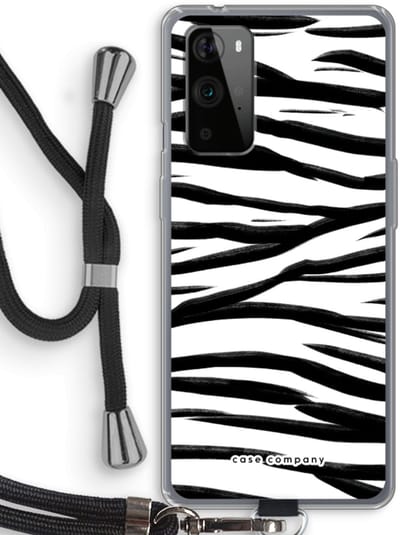 Case Company® - Hoesje met koord geschikt voor OnePlus 9 Pro hoesje met Koord - Zebra pattern - Telefoonhoesje met Zwart Koord - Bescherming aan alle Kanten en Over de Schermrand