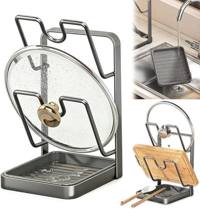 Dailygoods- Pannendekselhouder 2-in-1 - Dekselopslag - Organizer Keuken - Multifunctioneel - Efficiënt Koken - Ruimte voor 2 Deksels