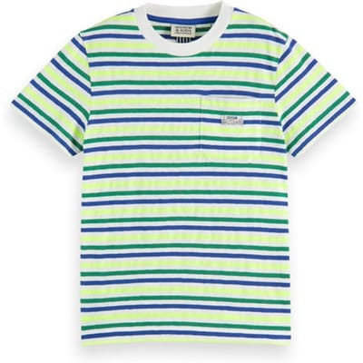 Scotch & Soda Relaxed-fit Yarn-dyed Stripe Cotton-linen Blend T-shirt Off Maat: 12 | T-Shirts Outlet | Unisex | Wit