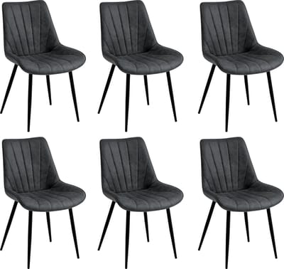 Colenis® - Lesedi Eetkamerstoel - Set Van 6 - Antraciet - Microfiber Stof - Industrieel