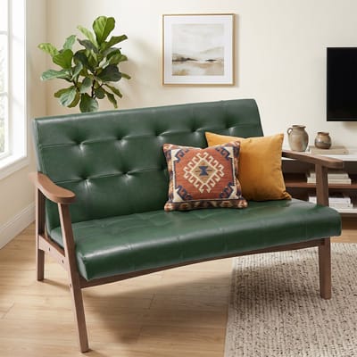 HomeMiYN Bank – Tweepersoons – Japanse Stijl – Donkergroen PU – Comfortabele Lounge Stoel voor Woonkamer, Slaapkamer of Entree – Ergonomisch & Stevig – Eenvoudige Montage