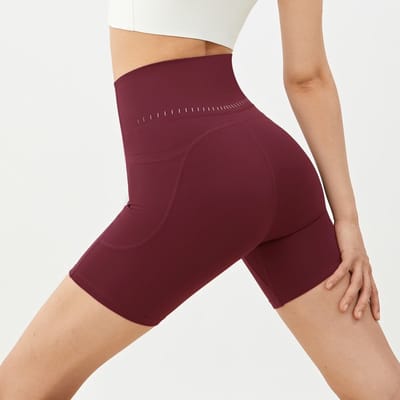 Dames yogashort-hoog taille-naadloos-heupvormend-met zakjes-buiten sporttraining-fitnessshort-draagbaar buitenhuis-Ankara rood— S