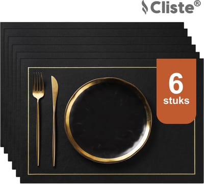 Cliste Luxe Dubbelzijdige Lederlook Placemats - Set van 6 - Stijlvol, Duurzaam, Makkelijk Schoon te Maken - 45x30 cm - Antislip Placemat van Kunstleer - Onderzetter - Placemats