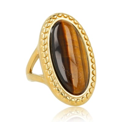 My Bendel - Vintage Ring met Ovale Edelsteen • Tiger Eye - met Luxe Cadeauverpakking | Sieraden Voor Dames | Maat 16.00 Mm / Maat 50