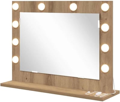 Make-up Spiegel - Verlichte Spiegel - Persoonlijke Verzorging - Warm LED Licht - 60 x 45 cm - Eiken