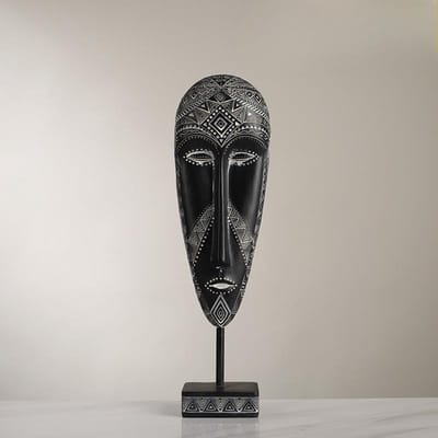 Vintage Afrikaanse Stijl Kunstmasker Creatief Ontwerp Ornamenten Handgemaakt Geschilderde Hars Beeldje Handwerk Ornamenten Decoratie white