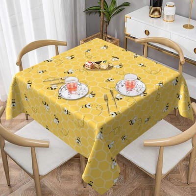 Nappe Carrée Bee Kind Nid d'Abeille Jaune Décoration Printemps Été pour Table de Fête Pique-nique Dîner de Cuisine Extérieur 152x152cm