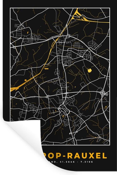 Muurstickers - Sticker Folie - Castrop Rauxel – Stadskaart – Gold – Plattegrond – Stadskaart – Kaart - Duitsland - 20x30 cm - Plakfolie - Muurstickers Kinderkamer - Zelfklevend Behang - Zelfklevend behangpapier - Stickerfolie