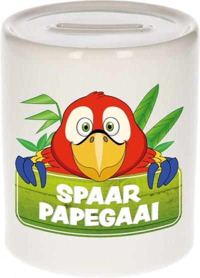 Kinder spaarpot met spaar papegaai opdruk - keramiek - papegaaien spaarpotten
