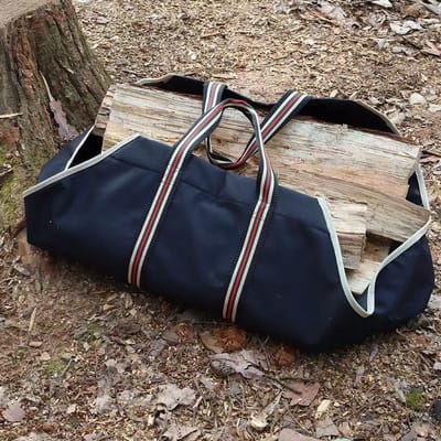 WOLFF MOUNT Haardhout Tas Blauw – Stevige Canvas Draagtas voor Haardhout, Sprokkelhout en Houtblokken – Opvouwbare Houttas met Sterke Handvatten – 72 x 45 cm