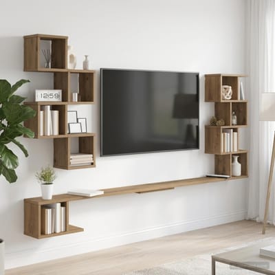 vidaXL - Wandgemonteerd - TV - Rek - Artisanaal - eiken - 200 - x - 15 - x - 94 - cm