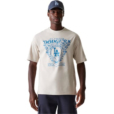New Era MLB Los Angeles Dodgers Floral Graphic Oversized T-shirt Beige