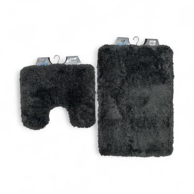 Wicotex - Badmat set met Toiletmat - WC mat met uitsparing Bergen Uni Antraciet - Antislip onderkant - Fluffy zacht