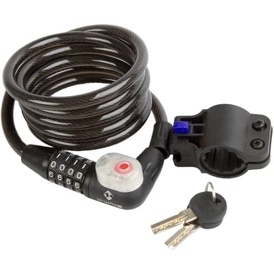Spiraalkabelslot met combinatie met ledlampje en houder Messingschlager M-wave