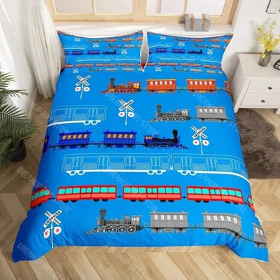 Cartoon Trein Dekbedovertrek Set Zwarte Treinen Beddengoed Set Jongens Tieners Mannen Slaapkamer Enkel Dubbel Dekbedovertrek Decor Dekbedovertrekken EU Single 135x200cm