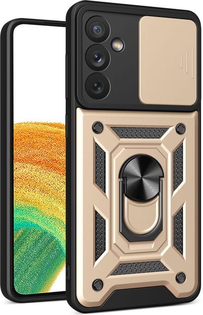 MobyDefend Hoesje - Geschikt voor Samsung Galaxy A34 - Pantsercase Met Draaibare Ring - Goud
