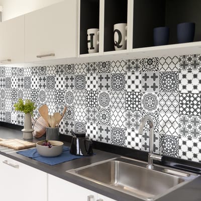 Zelfklevende tegelmuurstickers voor keuken en badkamer - 60 cementtegelstickers, Azulejos Armandino-stijl - 60 stickers, 20x20 cm